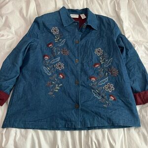 Alfred Dunner Blue Floral Embroidered Jean Jacket